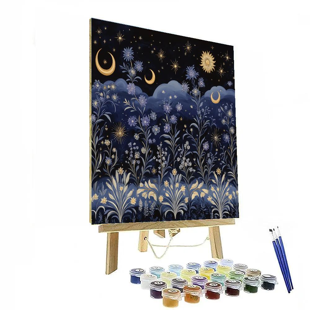 Alphonse Mucha Inspired Celestial Garden Nocturne paint by number