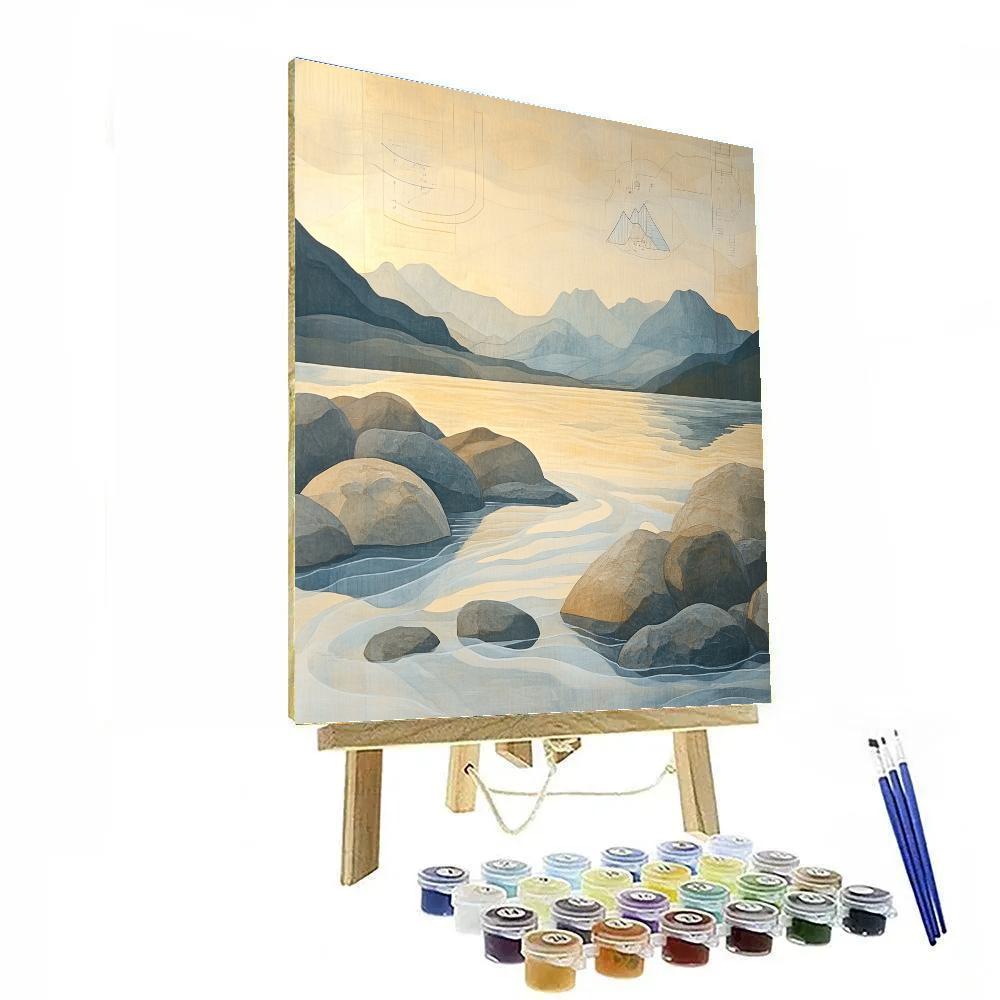 Leonardo Da Vinci Inspired Mountain River Delta At Dawn Number painting