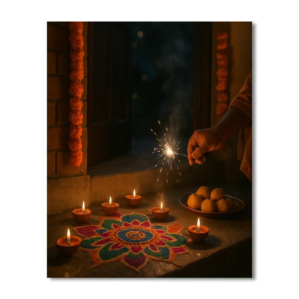 Diwali Doorstep Lamp Lighting Painting by numbers kit