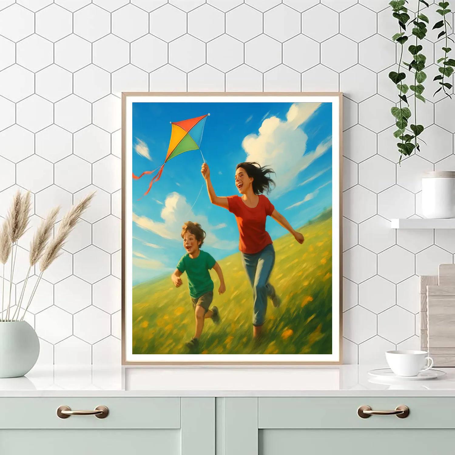 Parent And Child Kite Flying Number painting