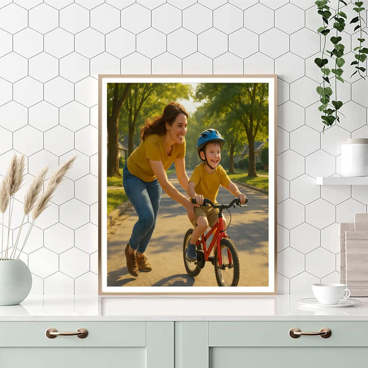 Mother Teaching Bicycle Balance Paint by numbers kits