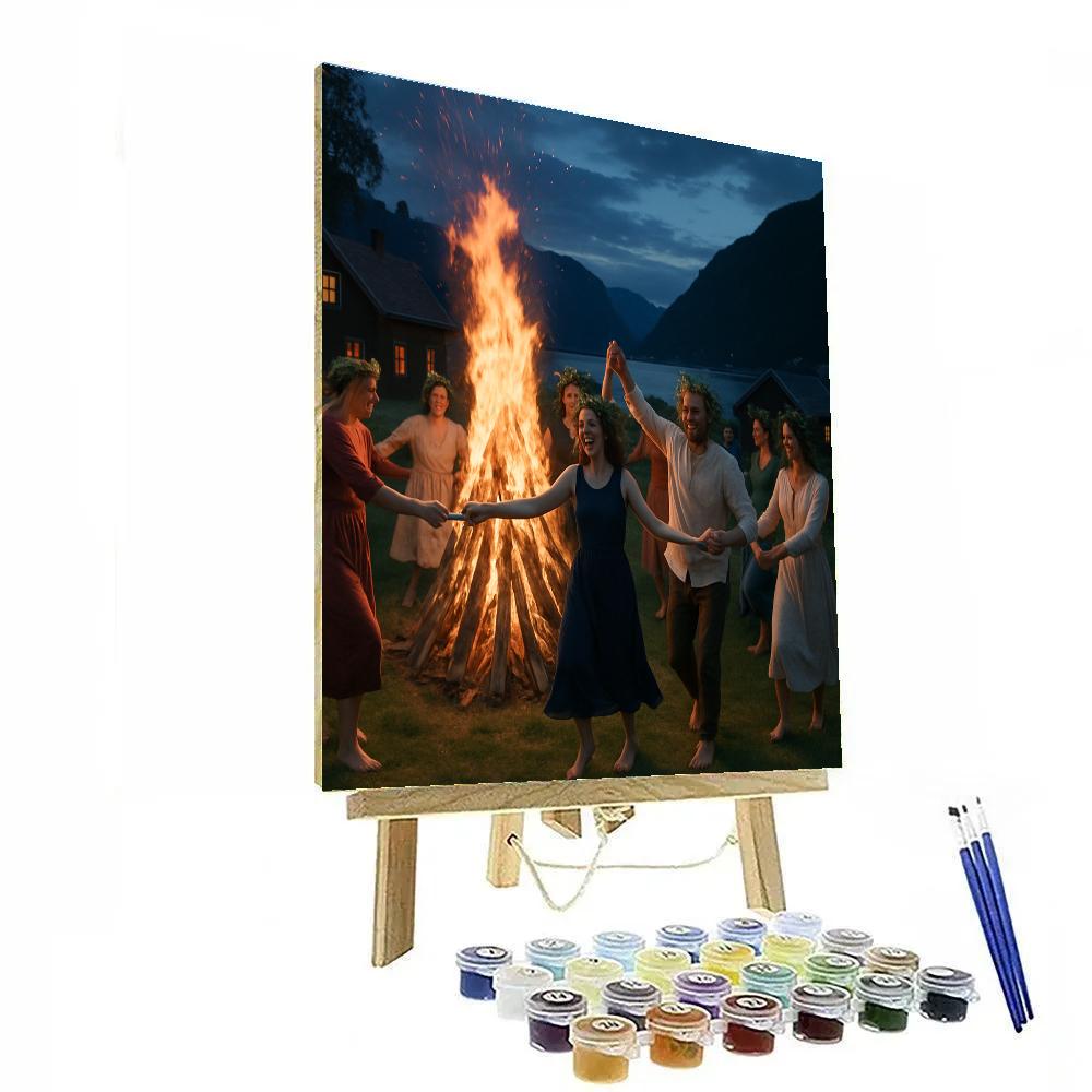 Midsummer Bonfire Nordic Village Paint by numbers kits