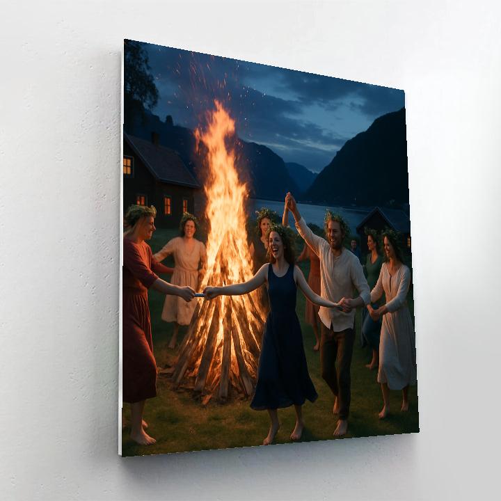 Midsummer Bonfire Nordic Village Paint by numbers kits