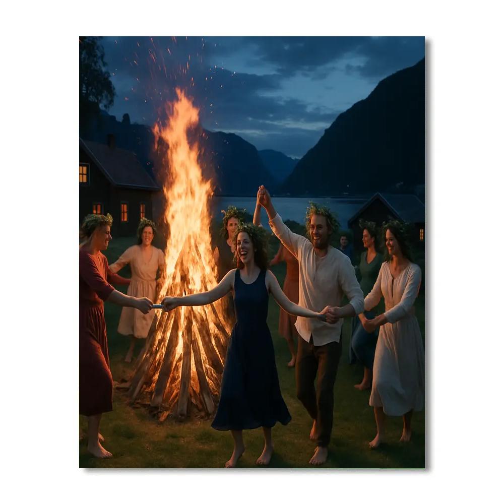 Midsummer Bonfire Nordic Village Paint by numbers kits