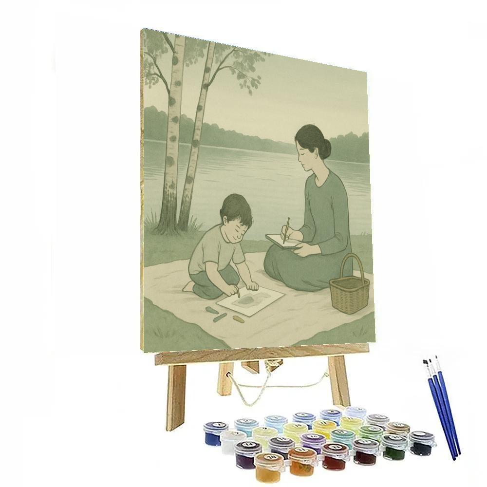 Quiet Sketching At The Lake paint by color