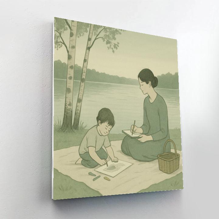 Quiet Sketching At The Lake paint by color