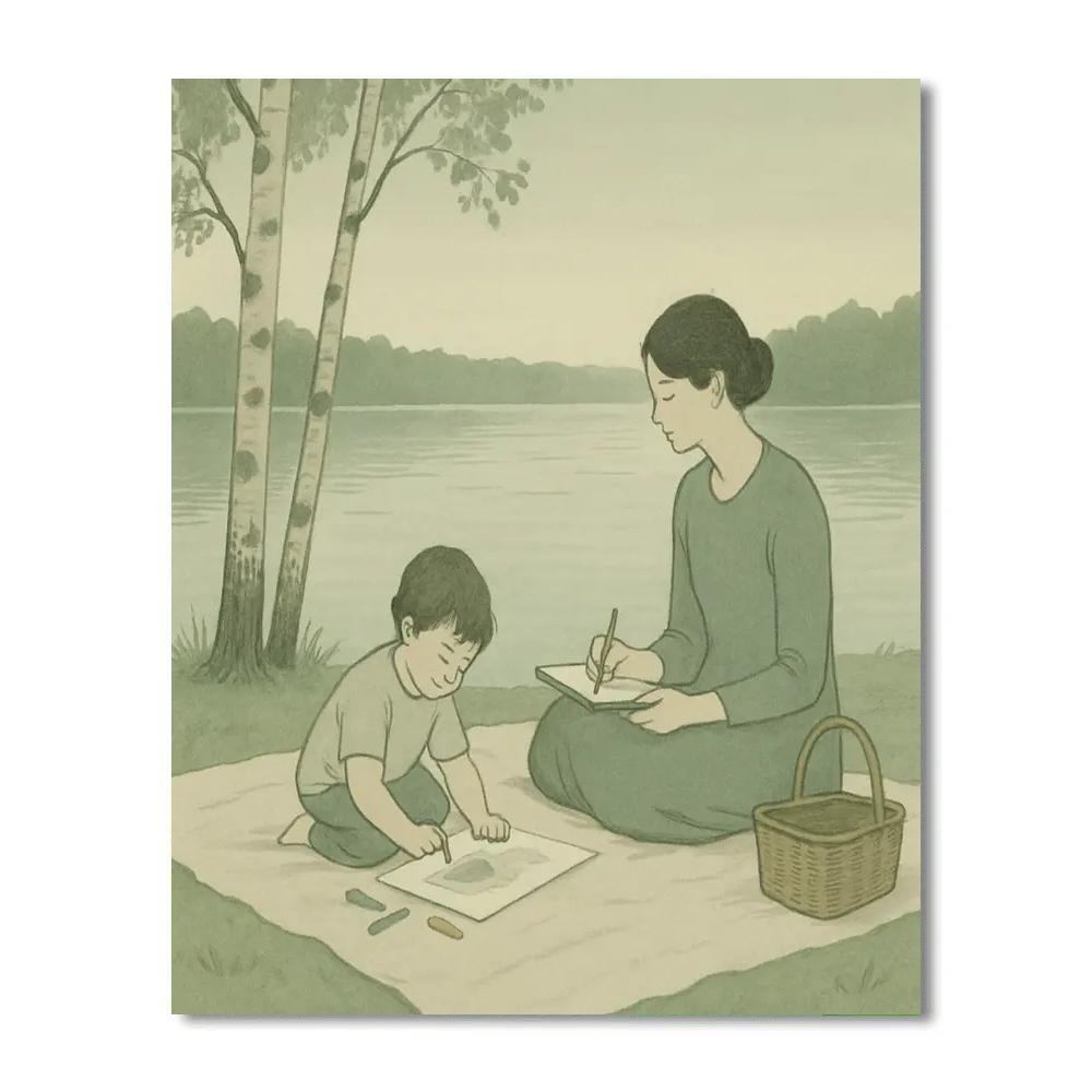 Quiet Sketching At The Lake paint by color