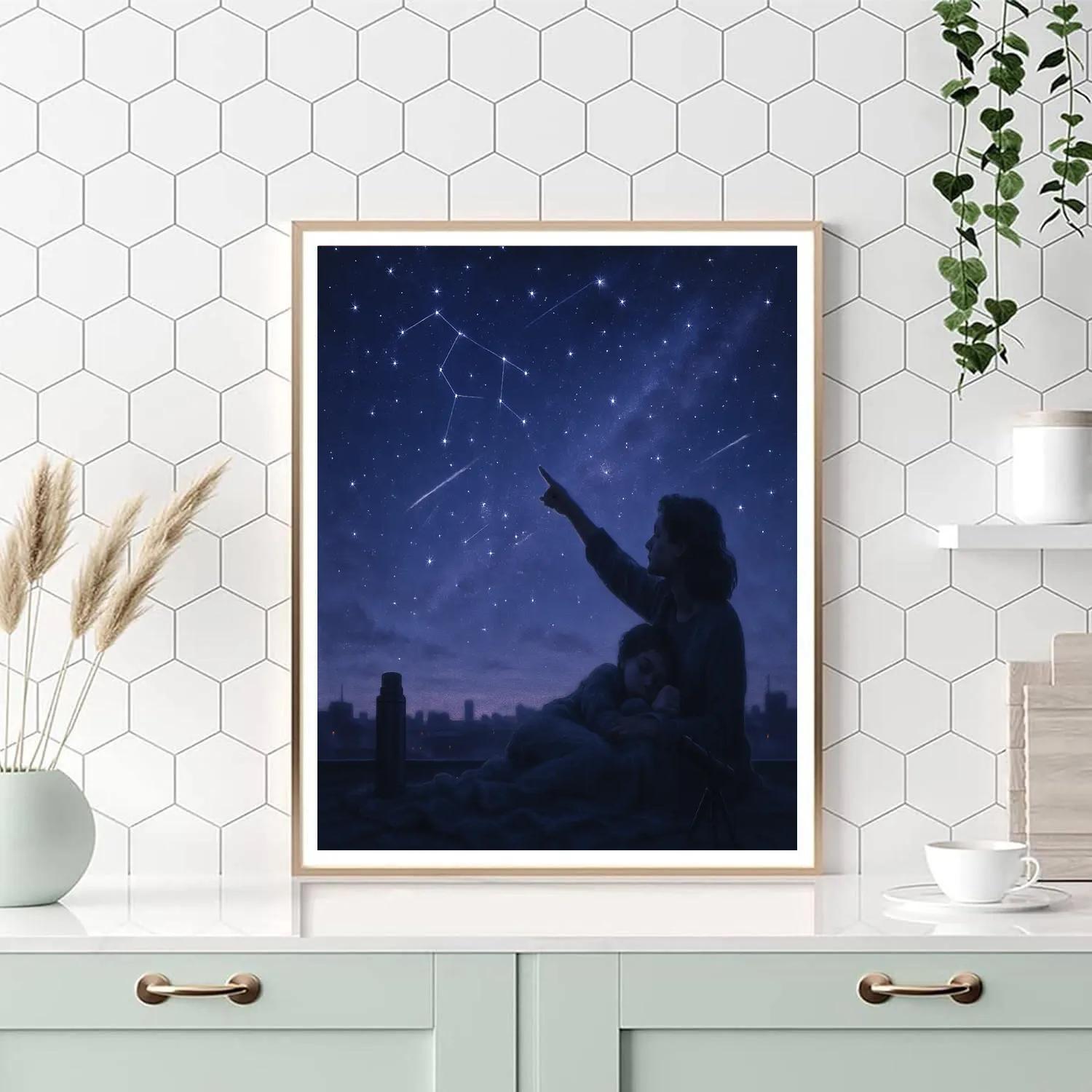 Mother And Child Stargazing Blanket Numbered painting kits