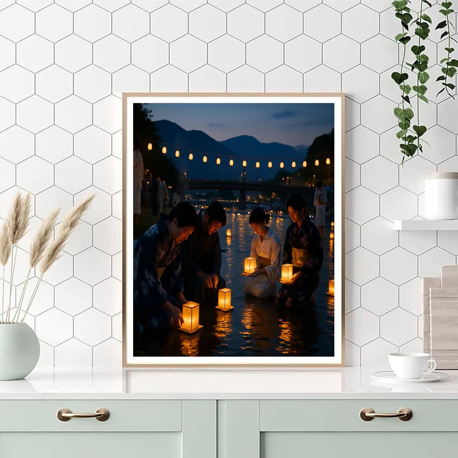 Obon Lantern Floating Ceremony In Kyoto Number painting