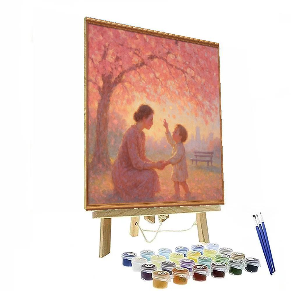 Mother And Child Under Cherry Blossom Canopy Numbered painting kits