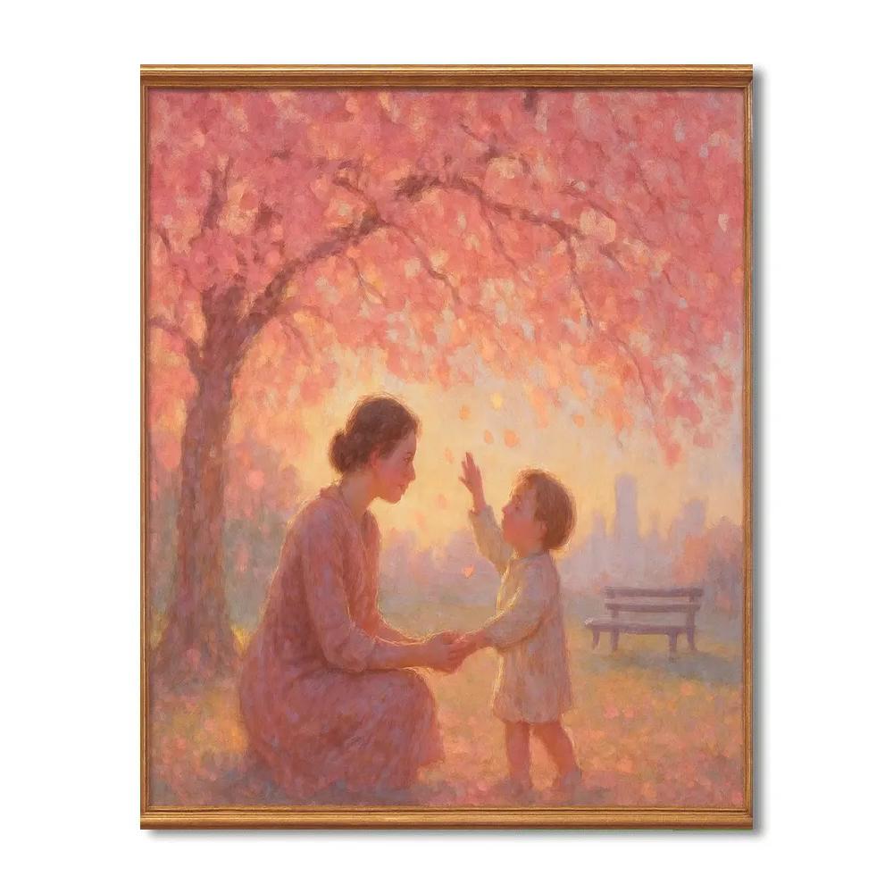 Mother And Child Under Cherry Blossom Canopy Numbered painting kits