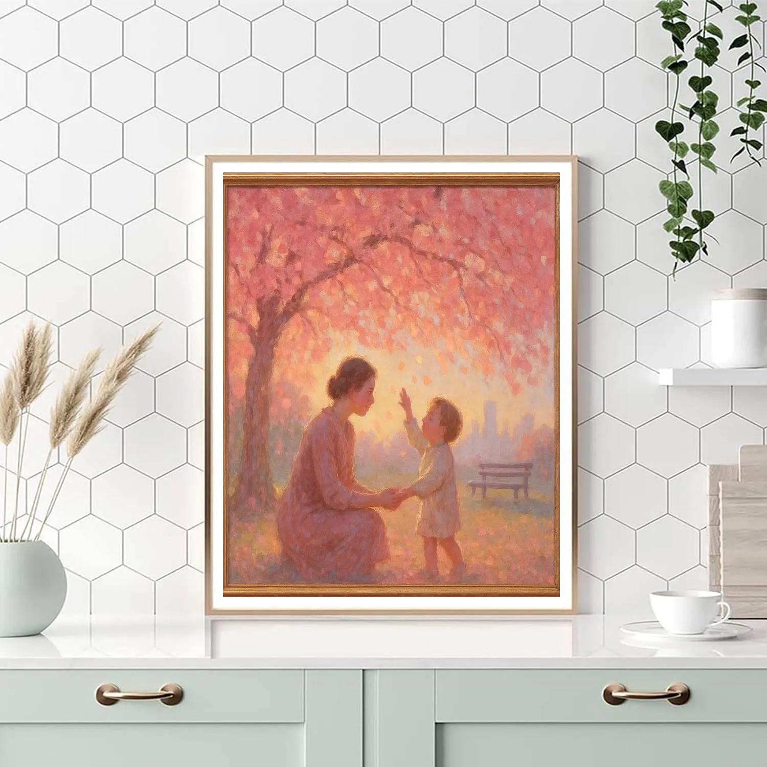 Mother And Child Under Cherry Blossom Canopy Numbered painting kits