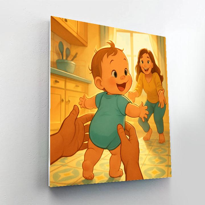 First Steps On Sunlit Kitchen Tiles painting number kit