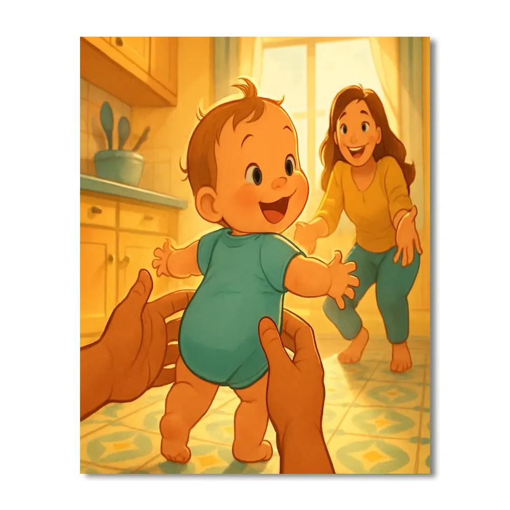 First Steps On Sunlit Kitchen Tiles painting number kit