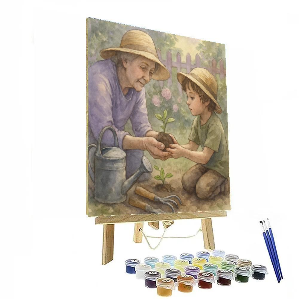 Grandmother And Grandchild Garden Memory paint by numbers