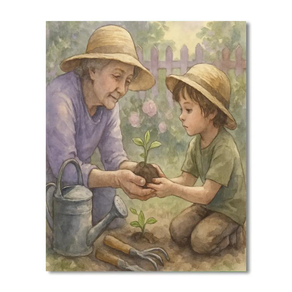 Grandmother And Grandchild Garden Memory paint by numbers