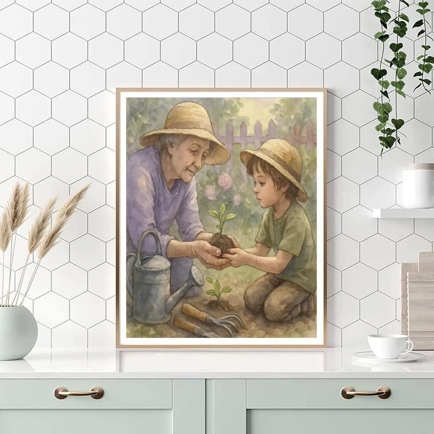 Grandmother And Grandchild Garden Memory paint by numbers