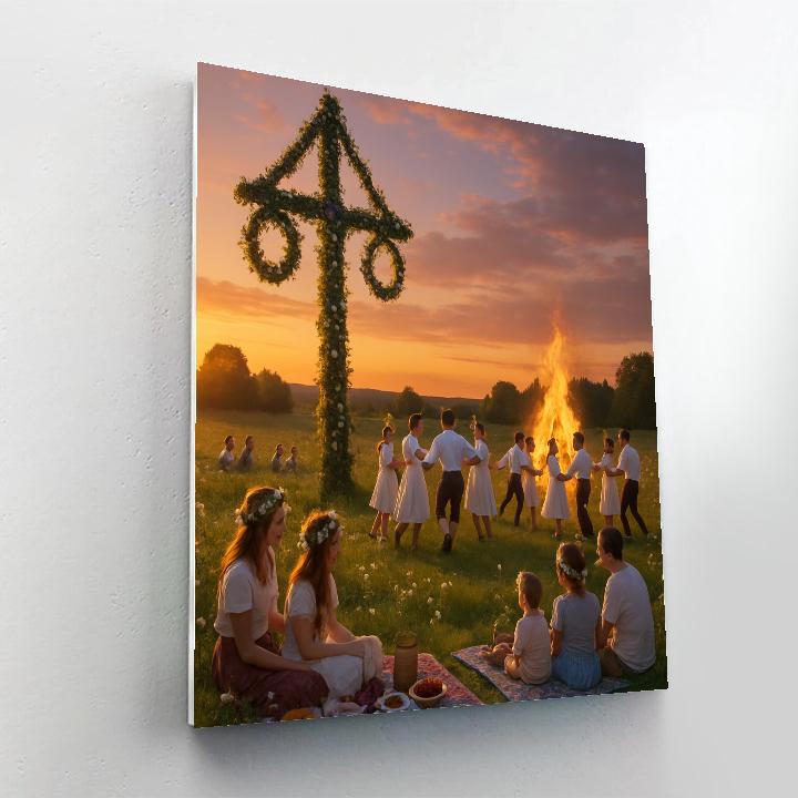 Midsummer Festival Bonfire In Sweden Paint by numbers art