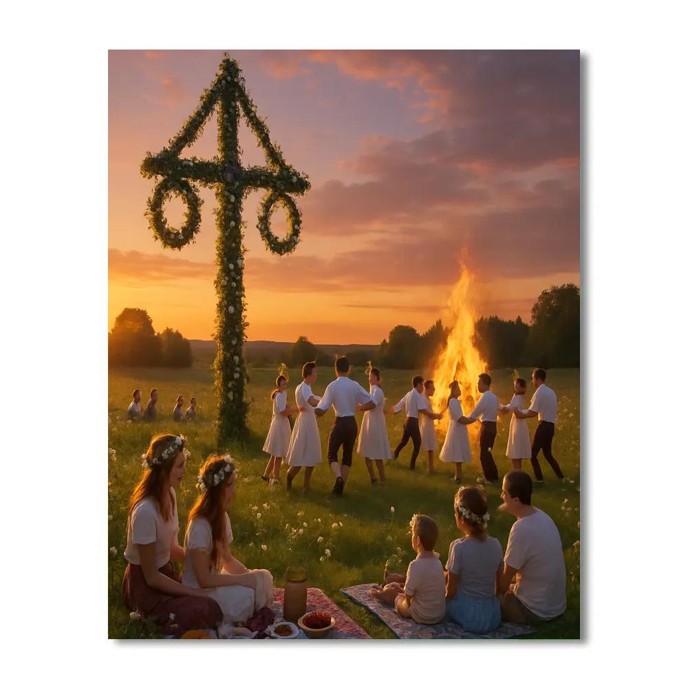 Midsummer Festival Bonfire In Sweden Paint by numbers art