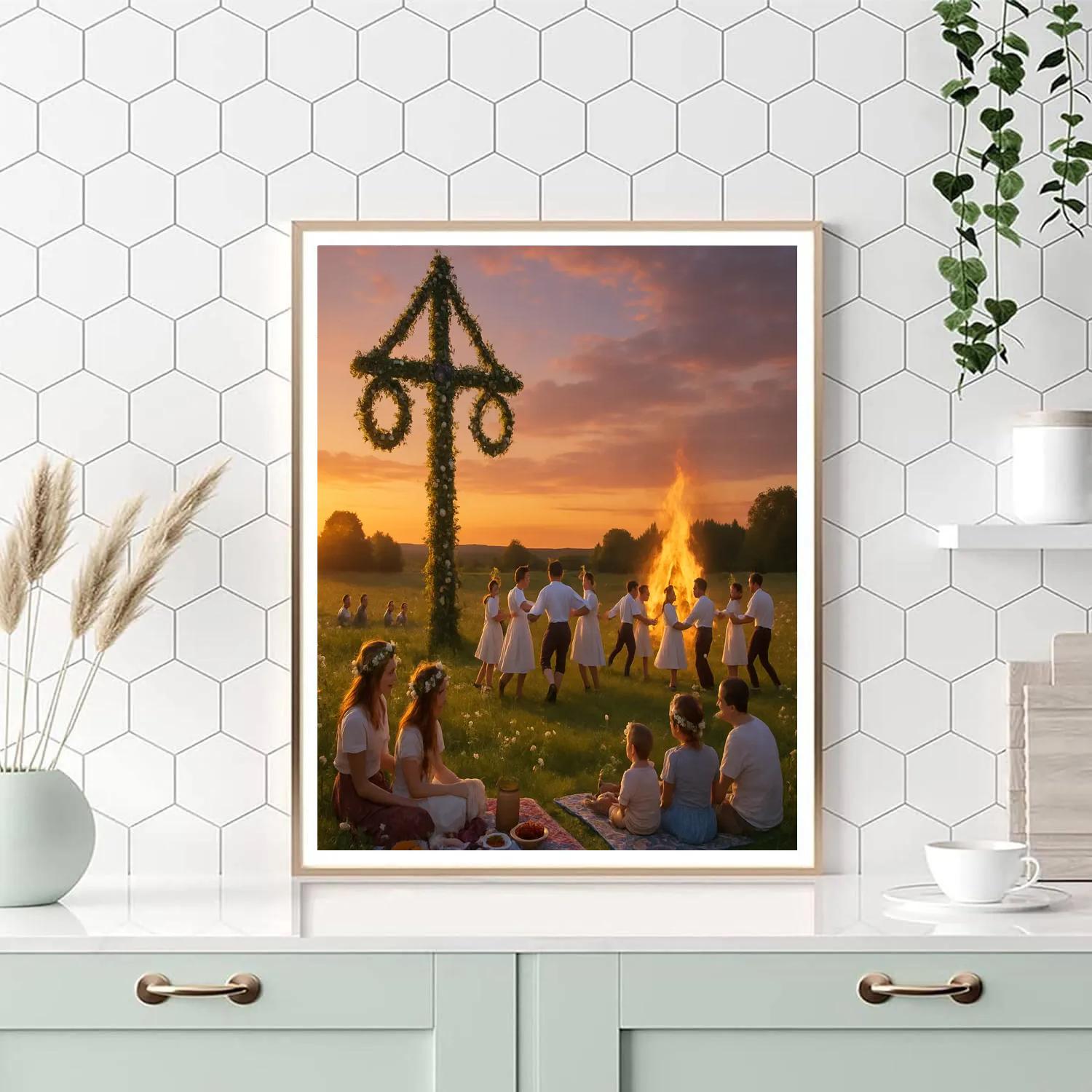Midsummer Festival Bonfire In Sweden Paint by numbers art