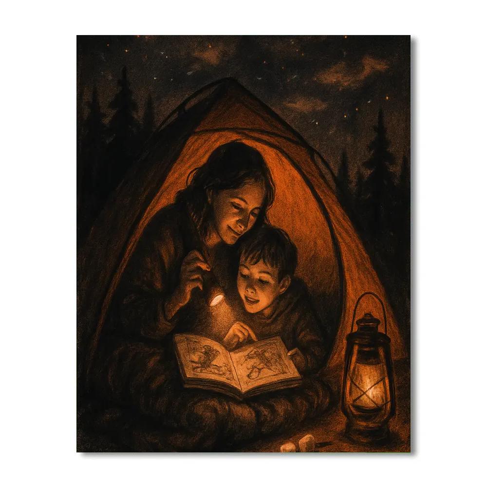Camping Tent Nighttime Story Circle Paint by numbers art