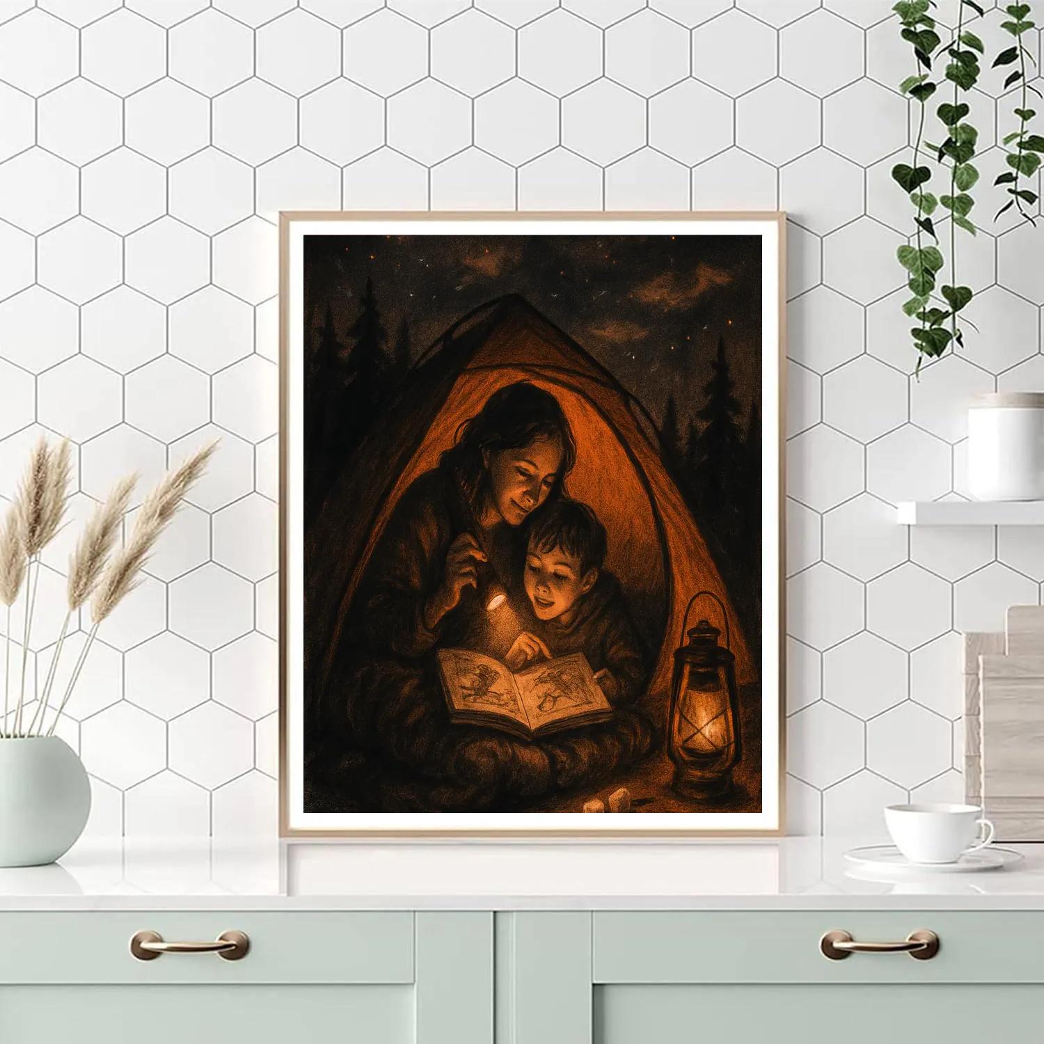 Camping Tent Nighttime Story Circle Paint by numbers art