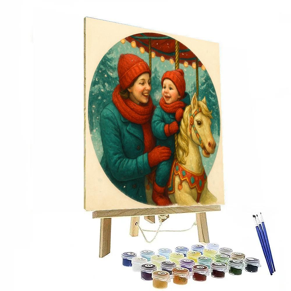 Snowy Park Carousel Embrace Numbered painting kits