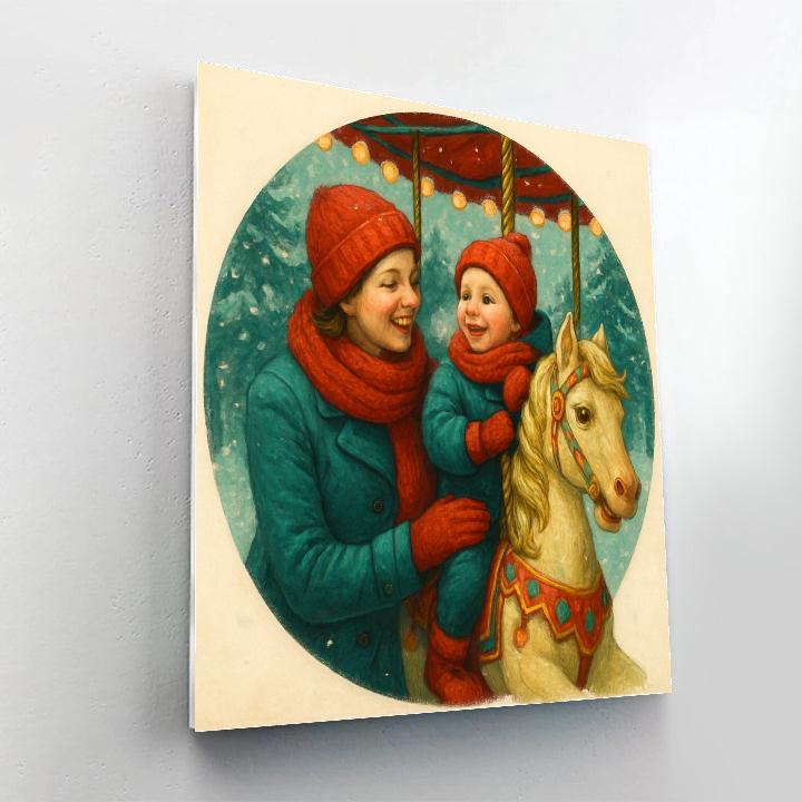 Snowy Park Carousel Embrace Numbered painting kits