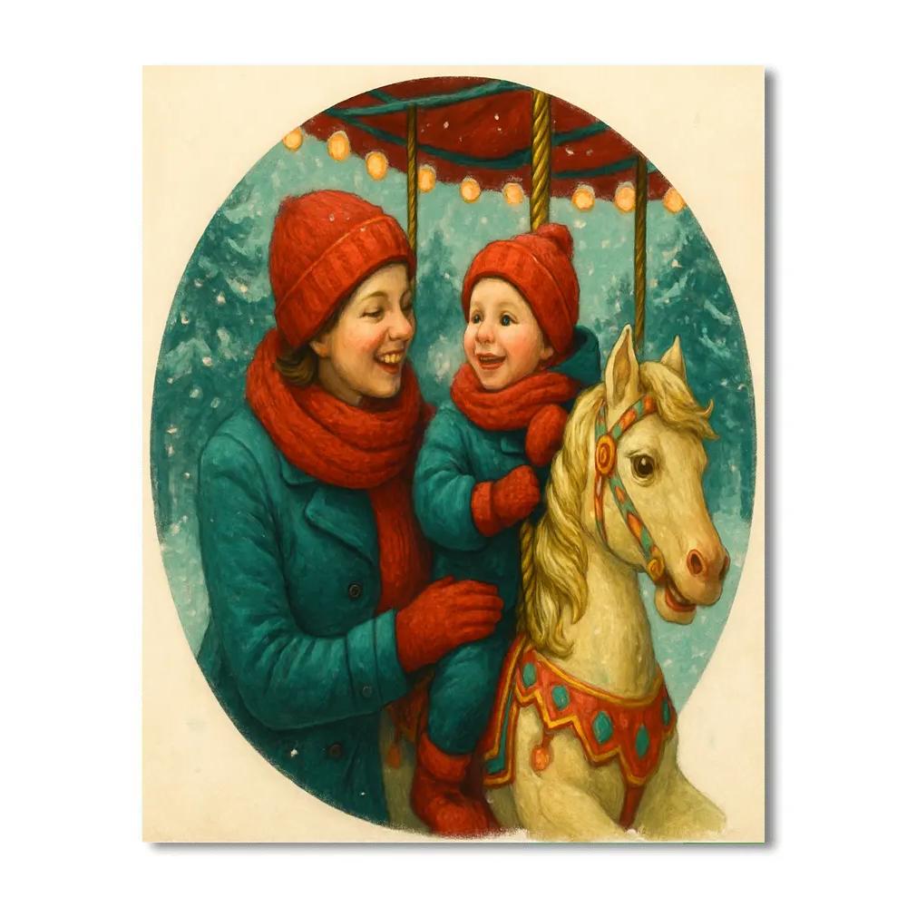 Snowy Park Carousel Embrace Numbered painting kits