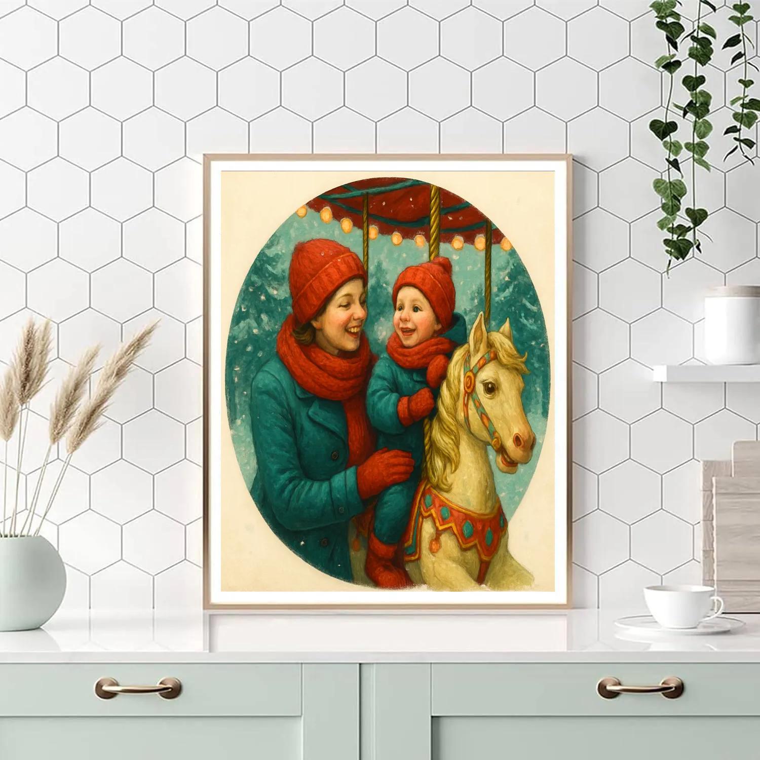 Snowy Park Carousel Embrace Numbered painting kits