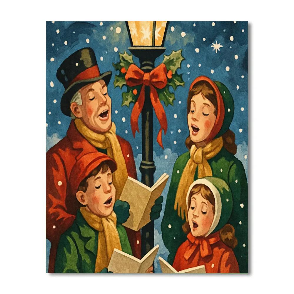 Twinkling Carolers Circle Painting by numbers kit