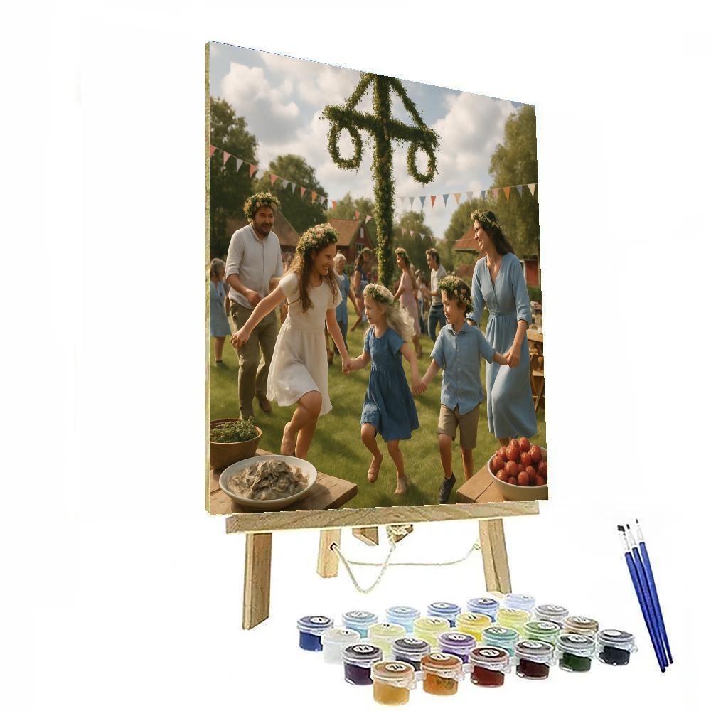 Midsummer Maypole Dance Sweden DIY paint by numbers