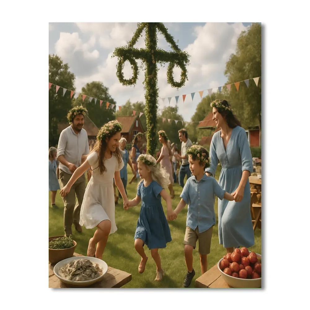Midsummer Maypole Dance Sweden DIY paint by numbers