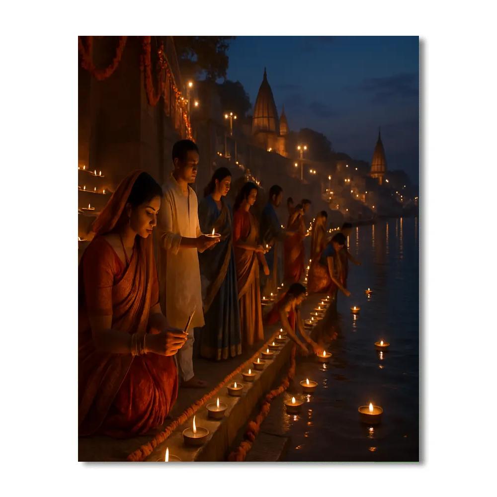 Diwali Night At Varanasi Ghat DIY paint by numbers