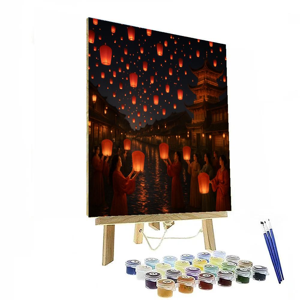 Chinese New Year Lantern Festival At Night paint by color