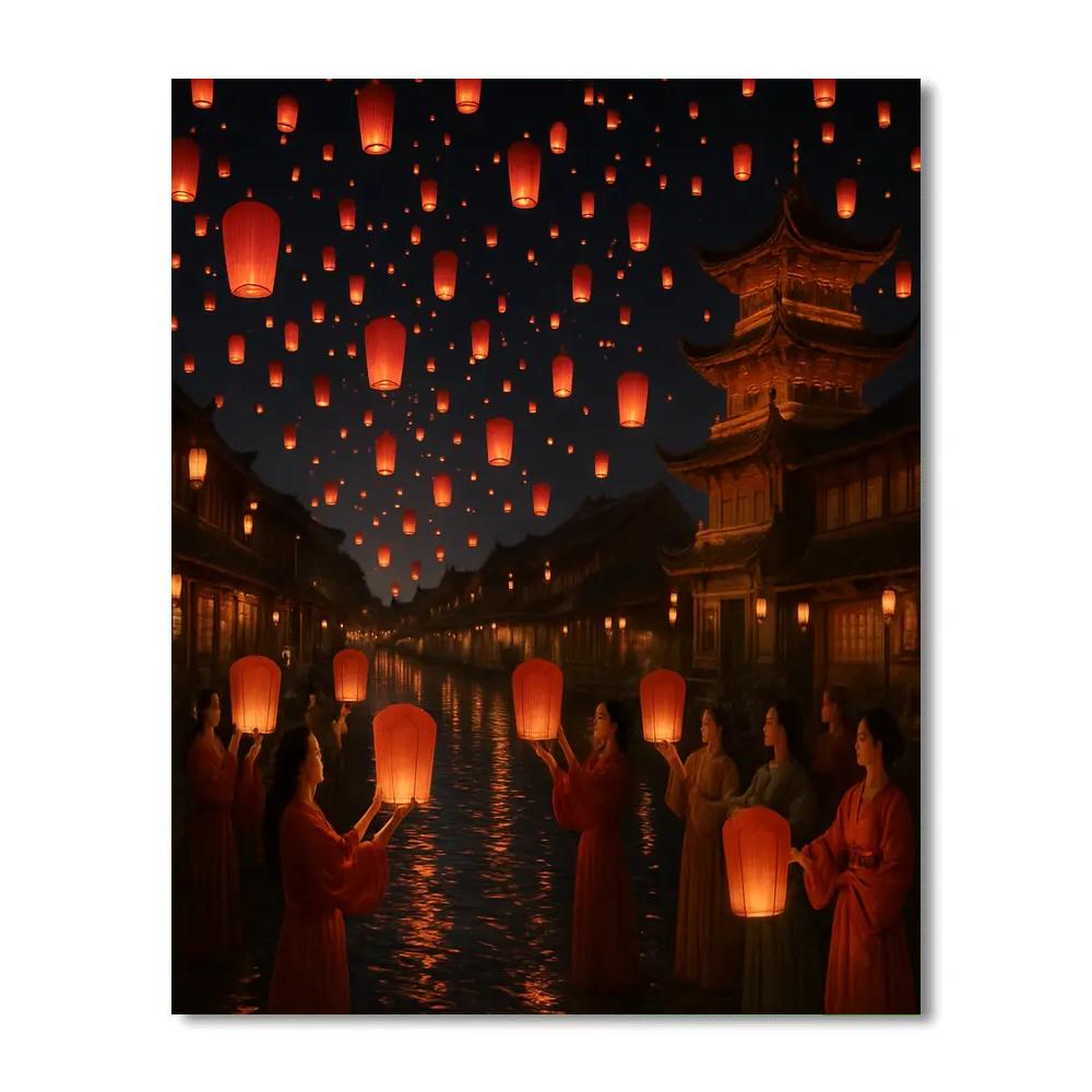Chinese New Year Lantern Festival At Night paint by color