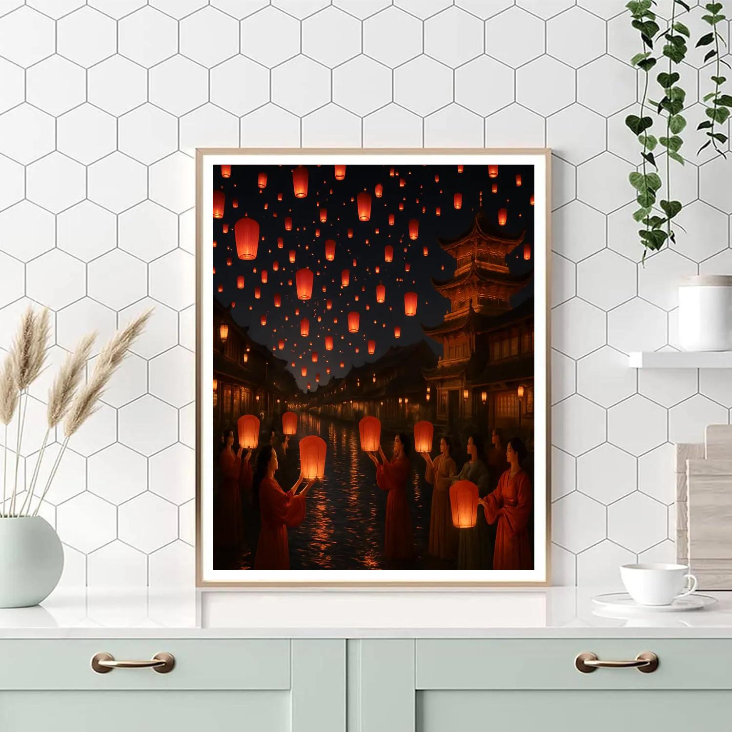 Chinese New Year Lantern Festival At Night paint by color