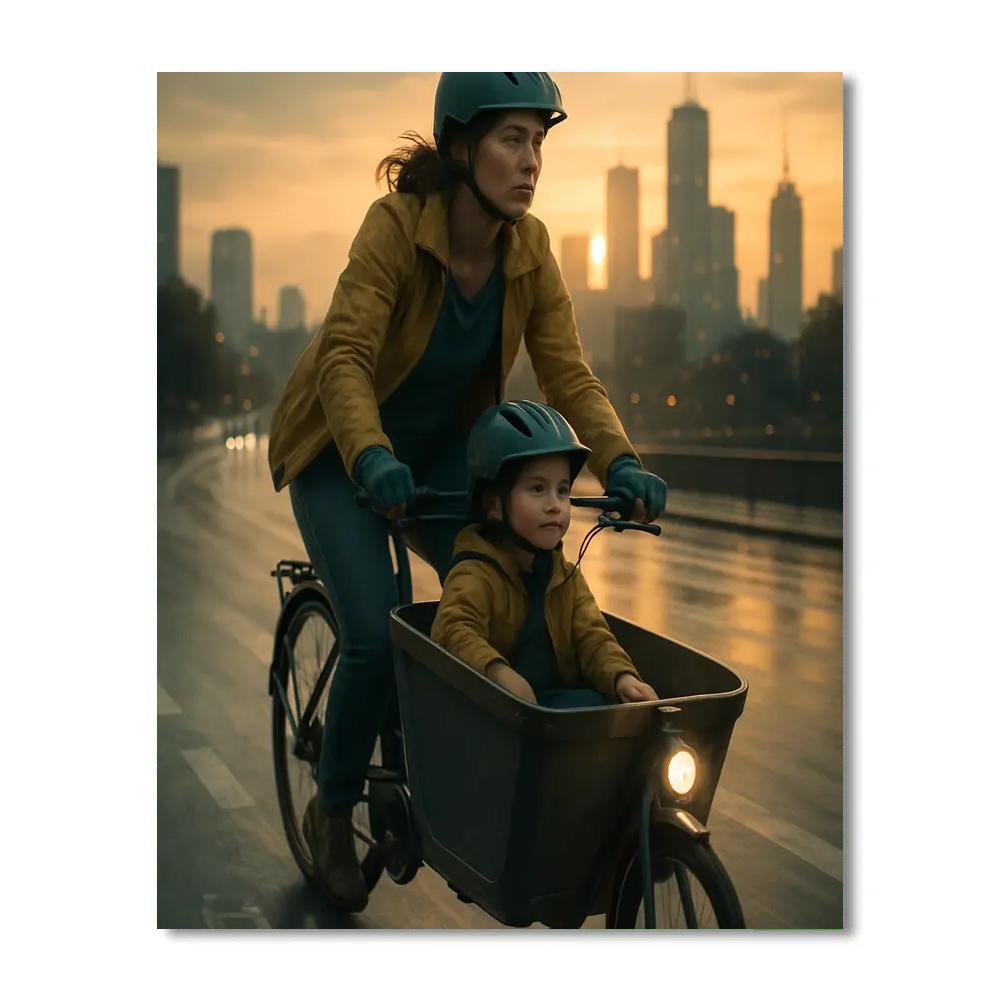 Bike Trailer Sunset Commute Number painting