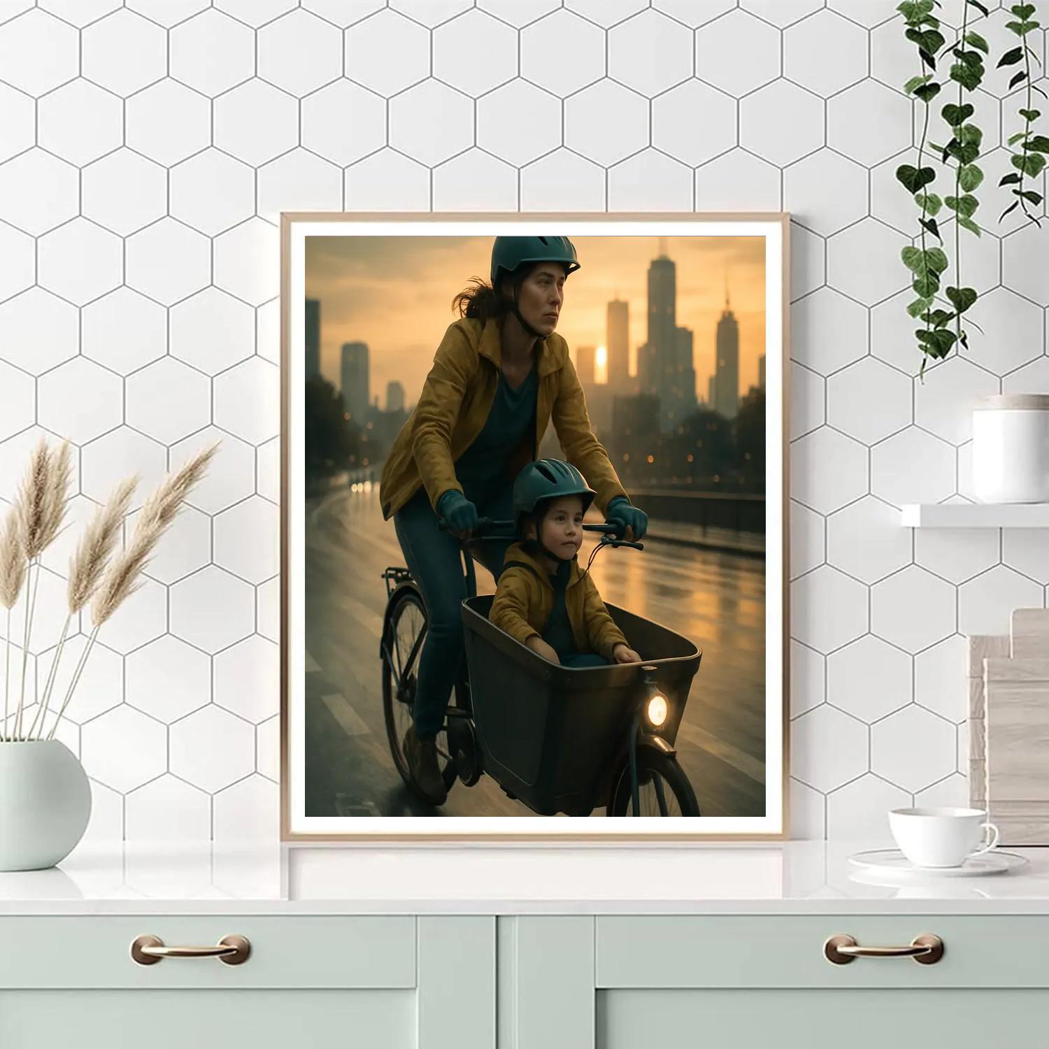 Bike Trailer Sunset Commute Number painting