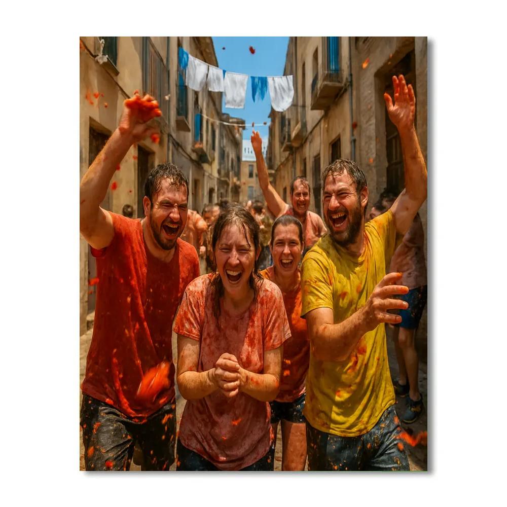 La Tomatina Tomato Fight In Buñol Spain paint by numbers