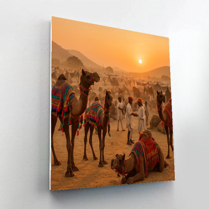 Pushkar Camel Fair At Sunrise In India Paint by numbers kits