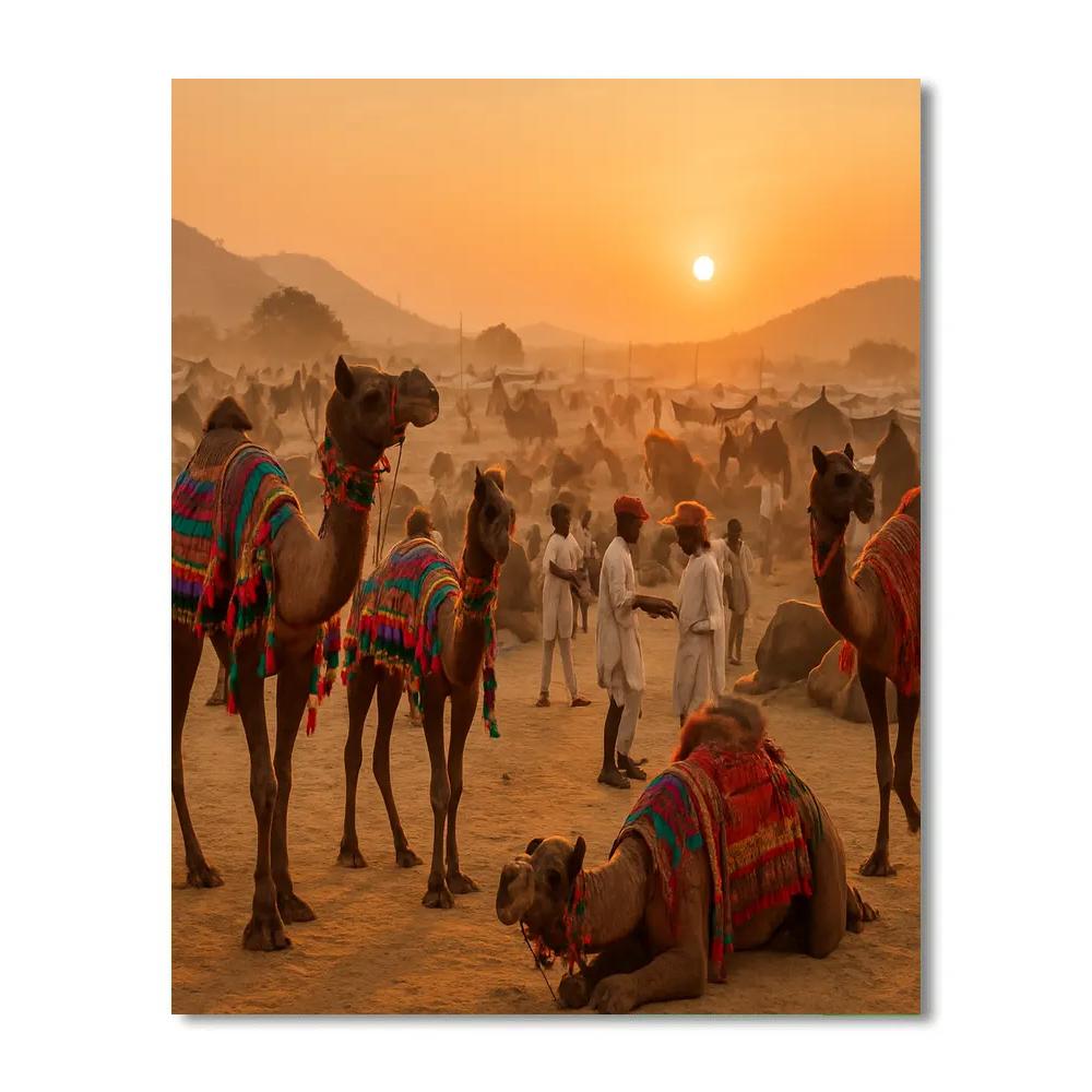Pushkar Camel Fair At Sunrise In India Paint by numbers kits