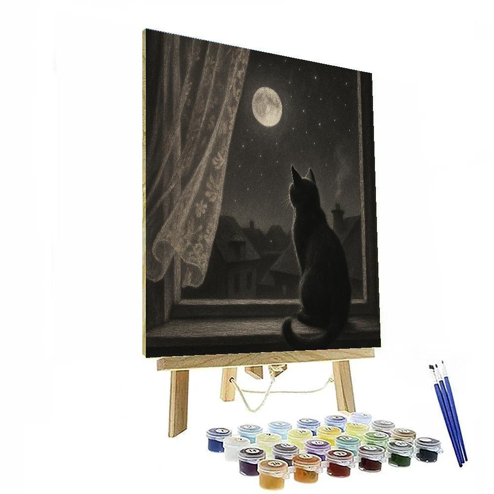 Cat Moonlit Window DIY paint by numbers