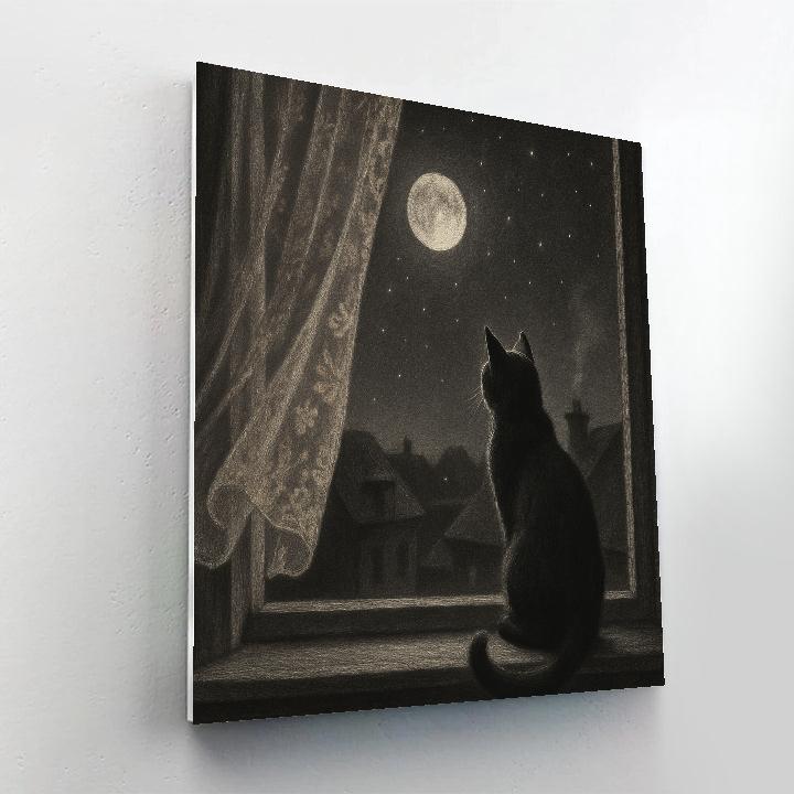 Cat Moonlit Window DIY paint by numbers