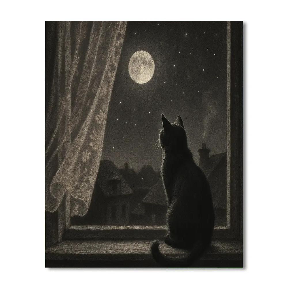 Cat Moonlit Window DIY paint by numbers