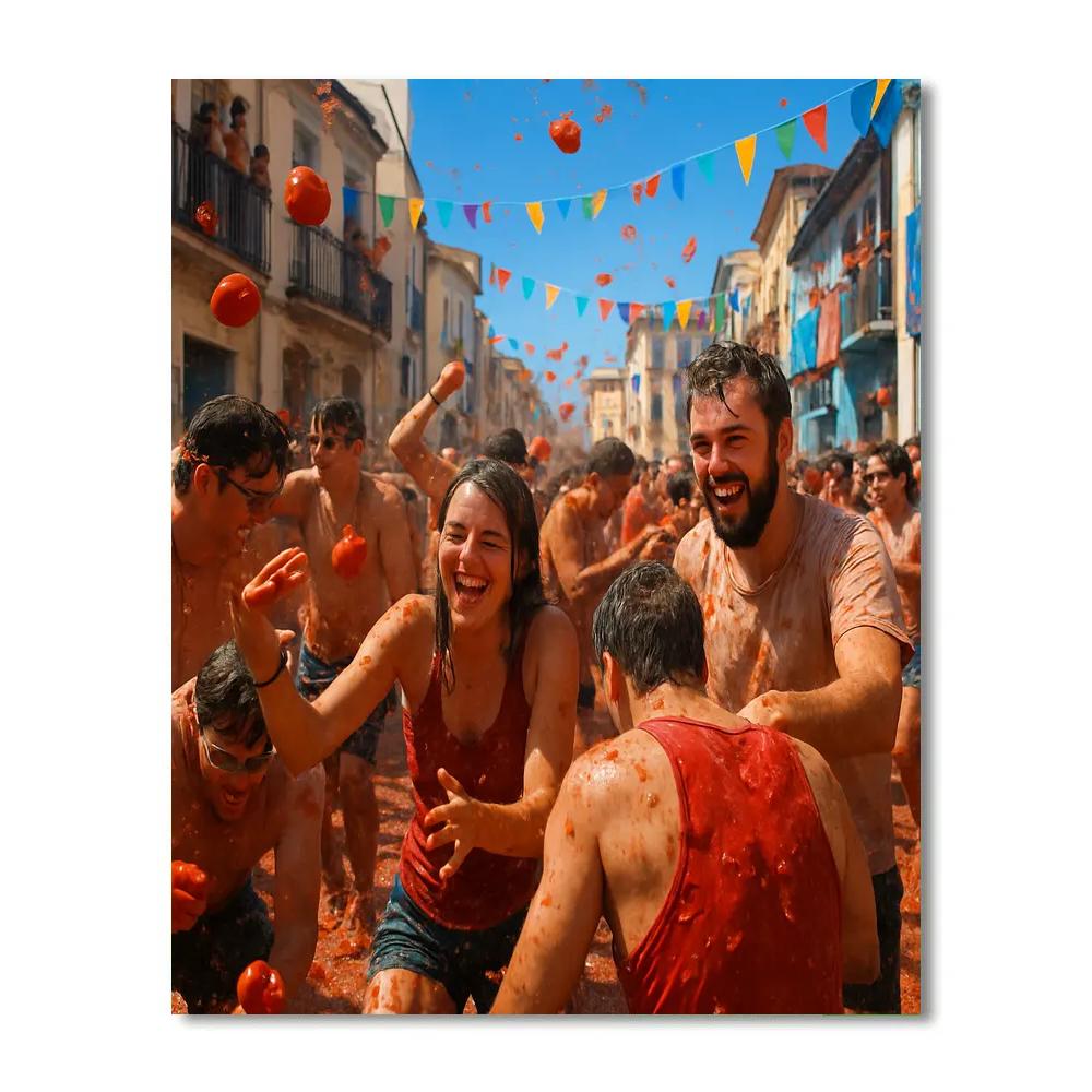 La Tomatina Tomato Battle Paint by numbers kits