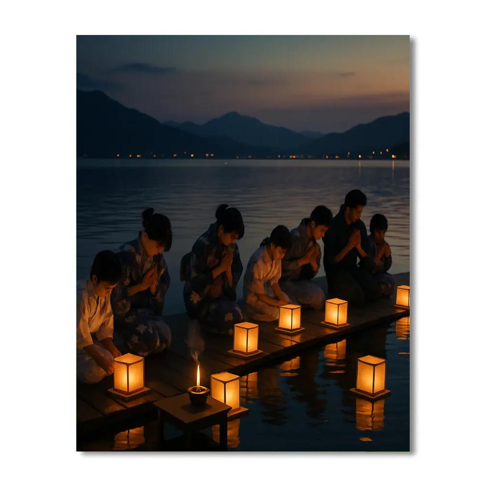 Obon Lantern Floating On Lake Biwa Numbered painting kits