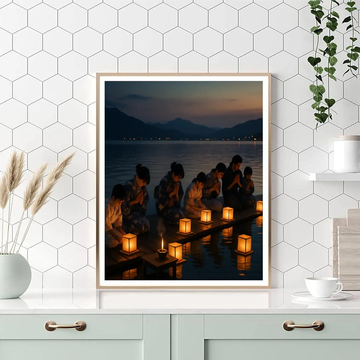 Obon Lantern Floating On Lake Biwa Numbered painting kits