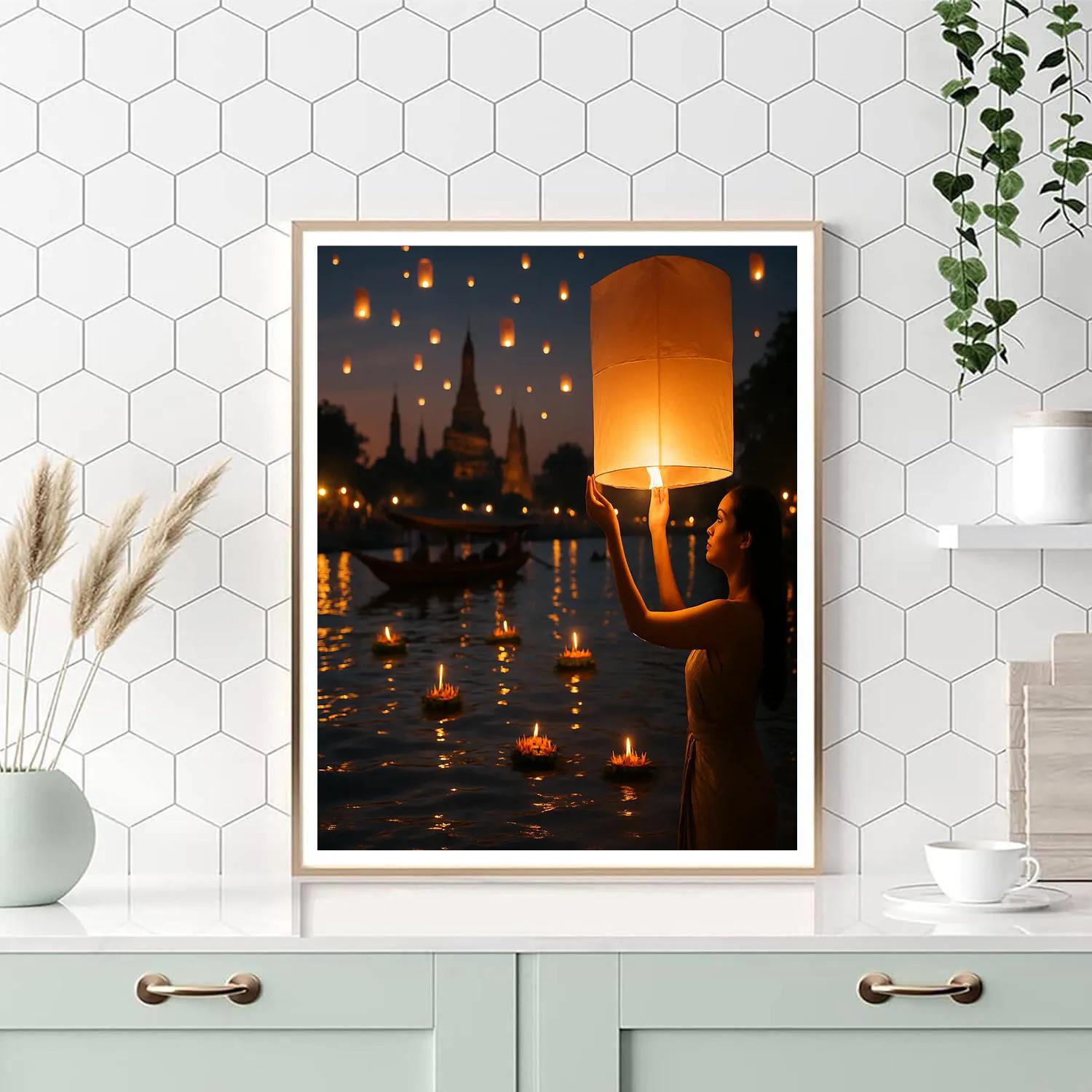Floating Light Loy Krathong painting number kit