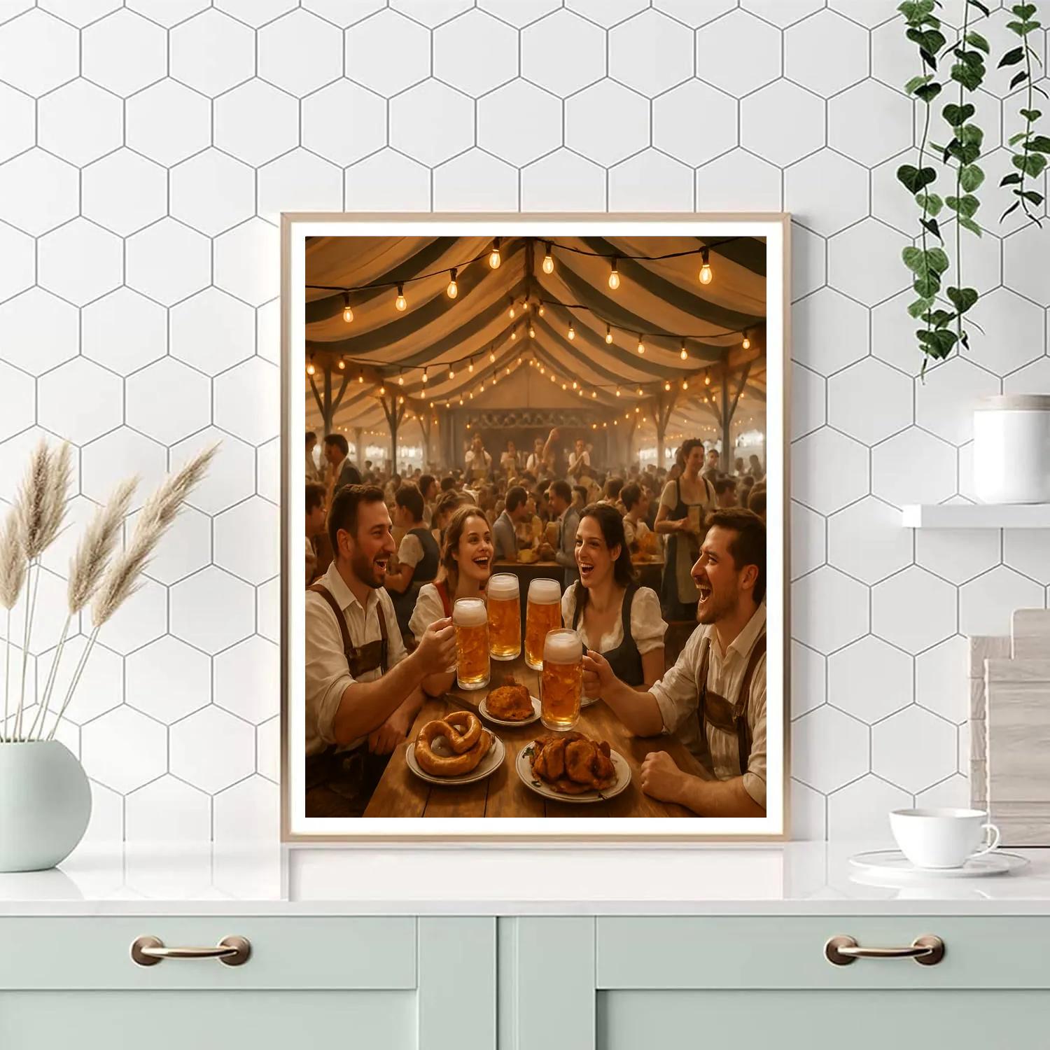 Oktoberfest Beer Tent Long Table Number painting